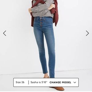 NWT madewell 10” high rise skinny button fly jeans size 24